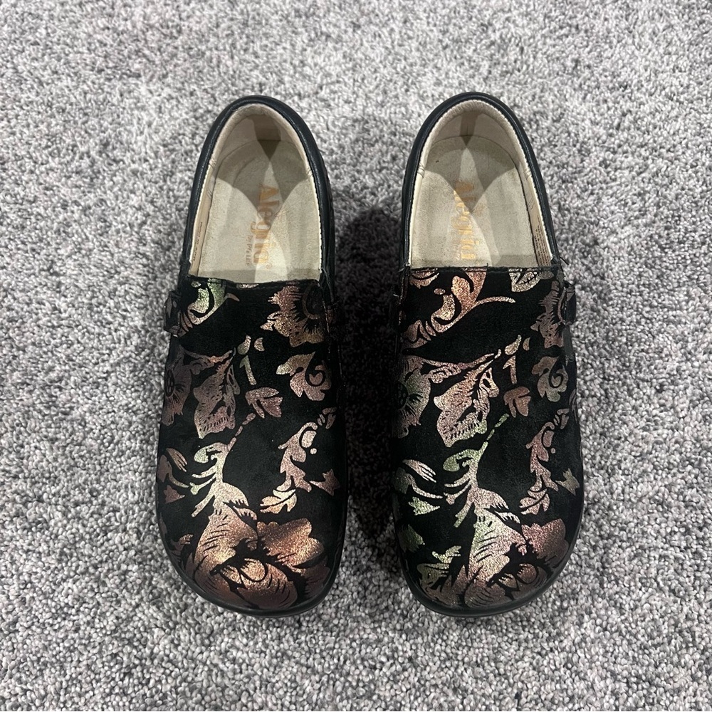 Alegria PG Lite KAR-557X Leather Black Rose Gold Comfort Shoes Clogs EU 39 US 9